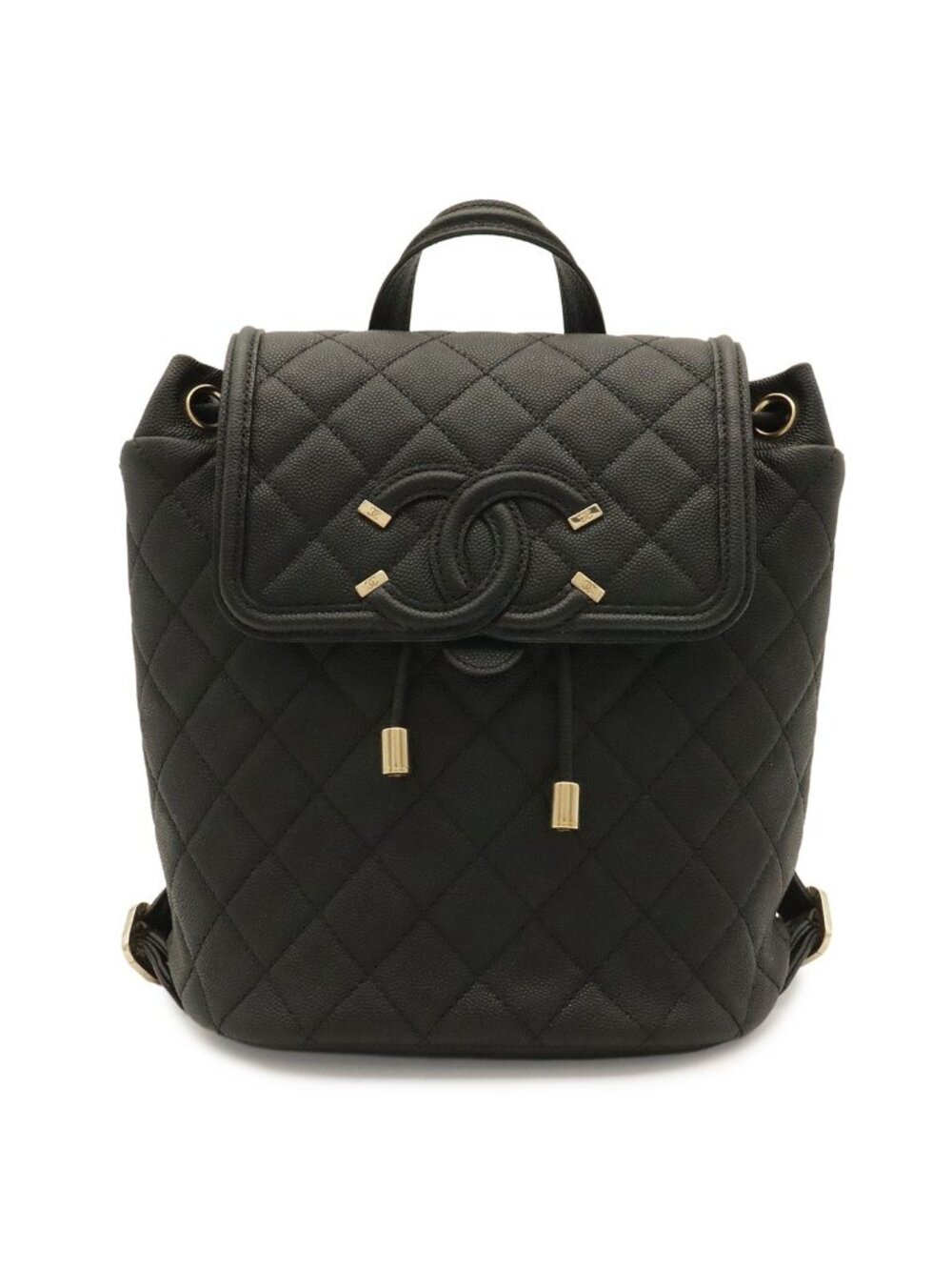 Chanel CC Filigree CC Logo Backpack Drawstring Caviar Leather Black Gold